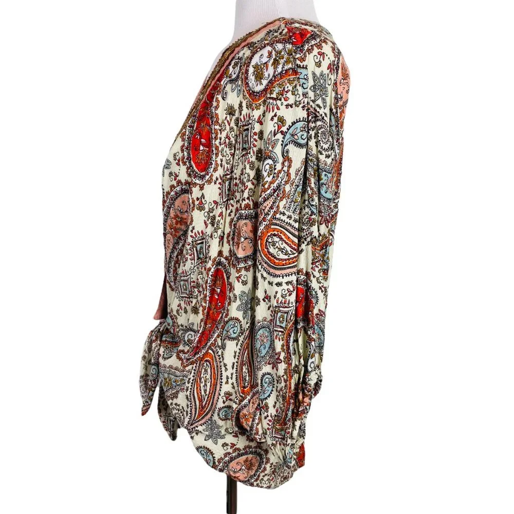 Boho Paisley Print Front Tie Beach Cover Up Top - Picture 12 of 12